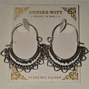 Annika Witt Sterling Silver Filigree Bali Hoop Earrings New!